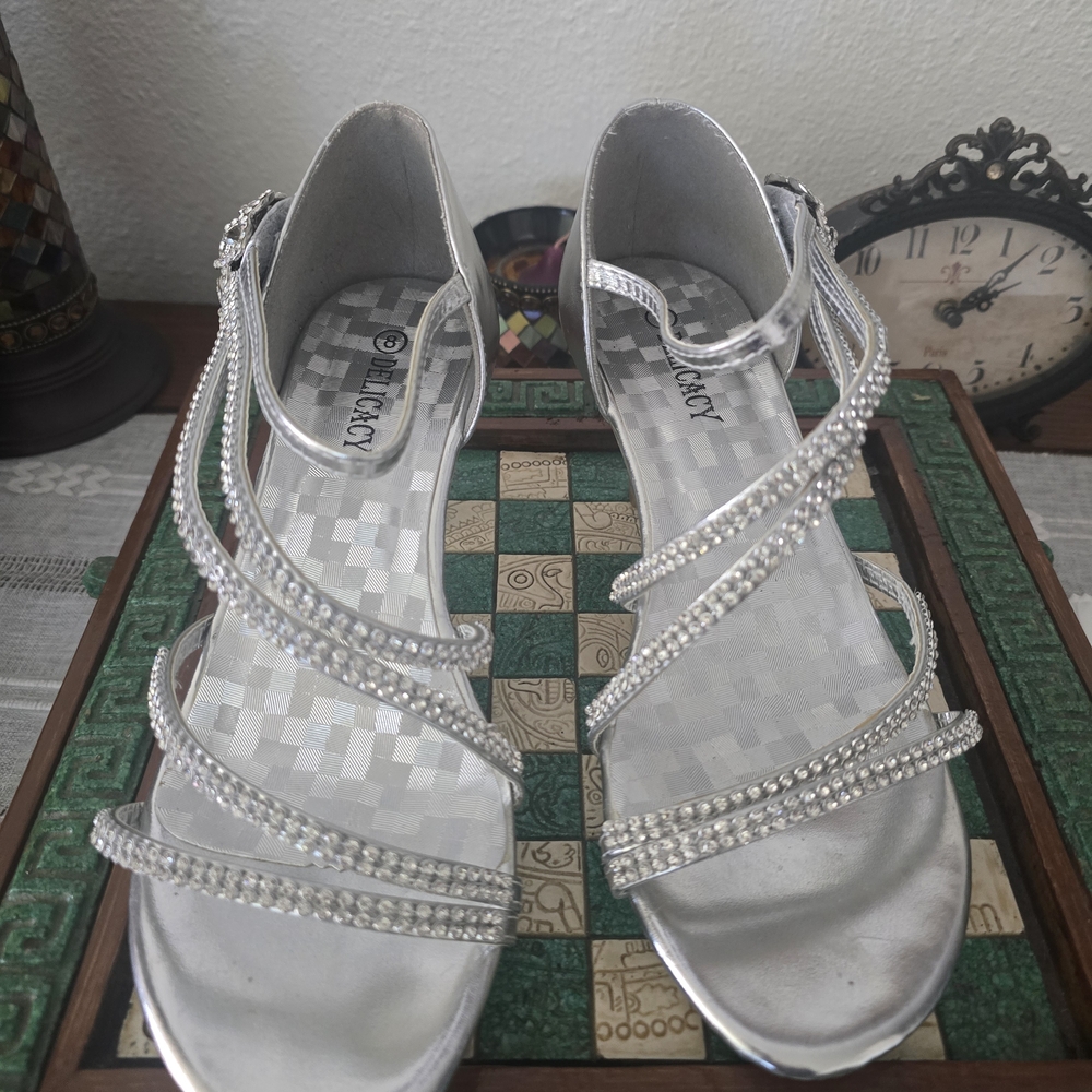 Beaded Silver Strappy Dress Heels by